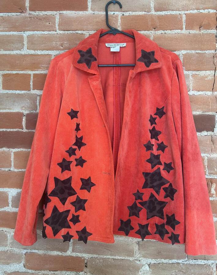 Orange Corduroy Jacket with denim stars & fringe